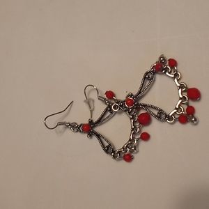 Red and silver tone earrings